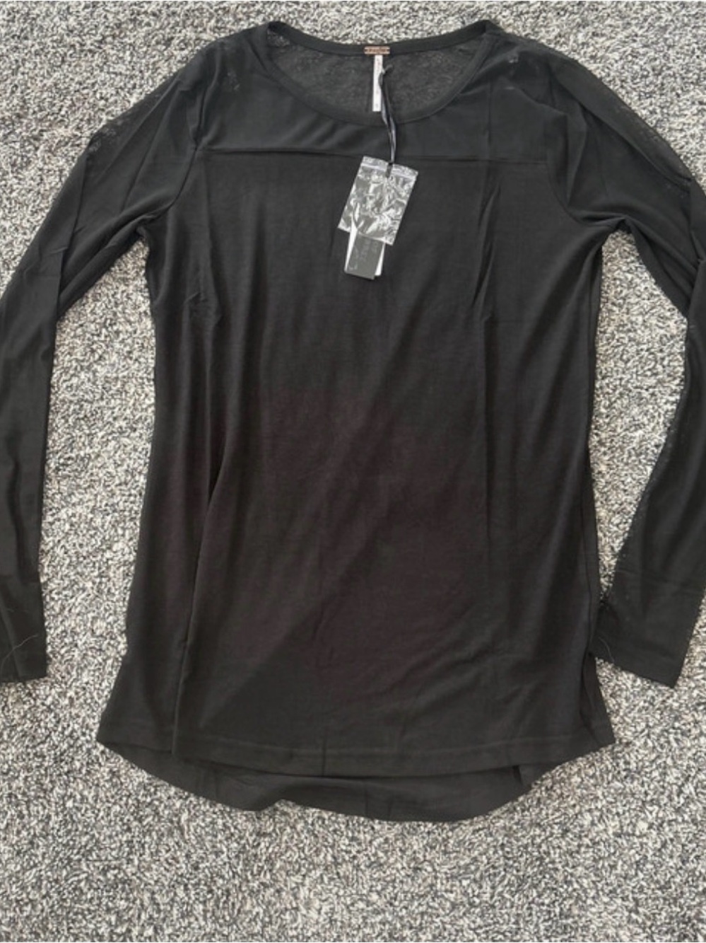 Black Long-Sleeve Crewneck Shirt - sheer arms and shoulders